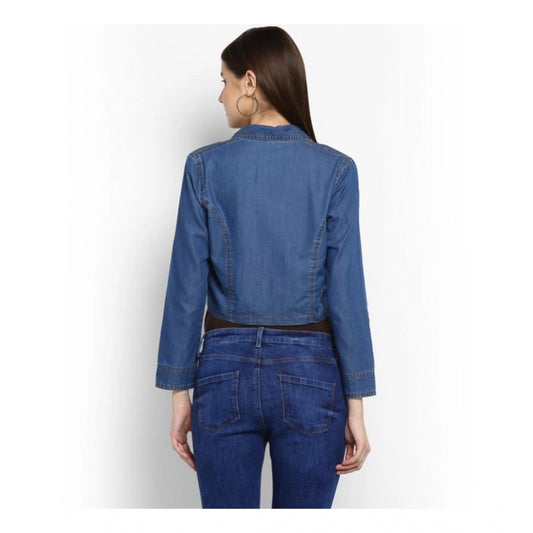 Generic Women's Denim Solid 3-4th Sleeves Shrug (Blue)