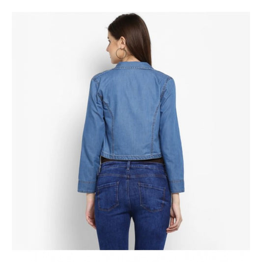Generic Women's Denim Smocking 3-4th Sleeves Shrug (Blue)